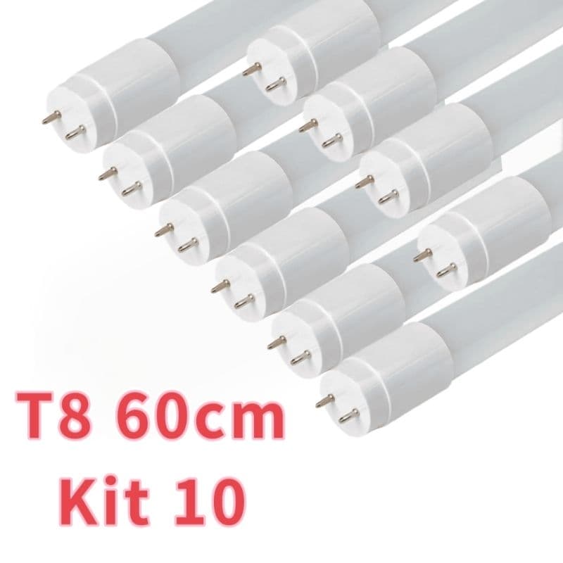 Kit c/10 Lâmpadas tubular led T8 9w 3000k/6500k 60cm