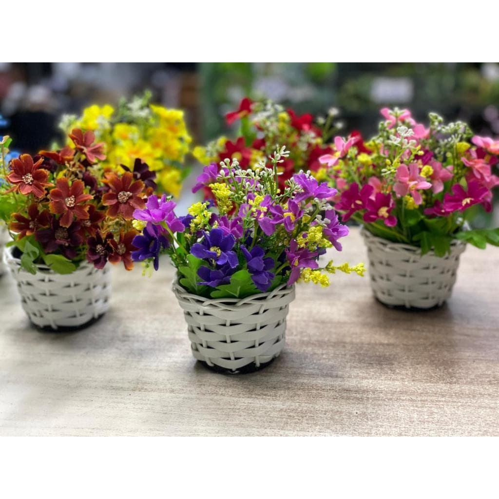 Vaso Arranjos Flor Do Campo Artificial  c /vaso, argila, musgo Ideal para decorações de mesa, banheiro