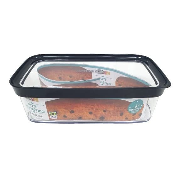 Pote Hermético Para Bolo Inglês Alimentos e Mantimentos 1500ml Tampa Preta Helsim