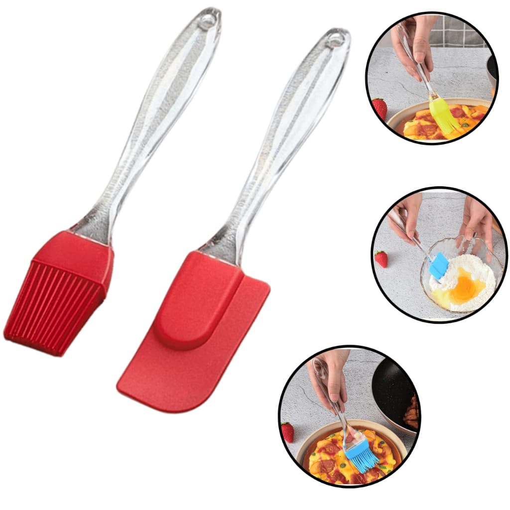 Kit Conjunto Espátula Pincel Silicone Cozinha Confeitaria Culinária Reforçada Cabo Acrílico Bolo