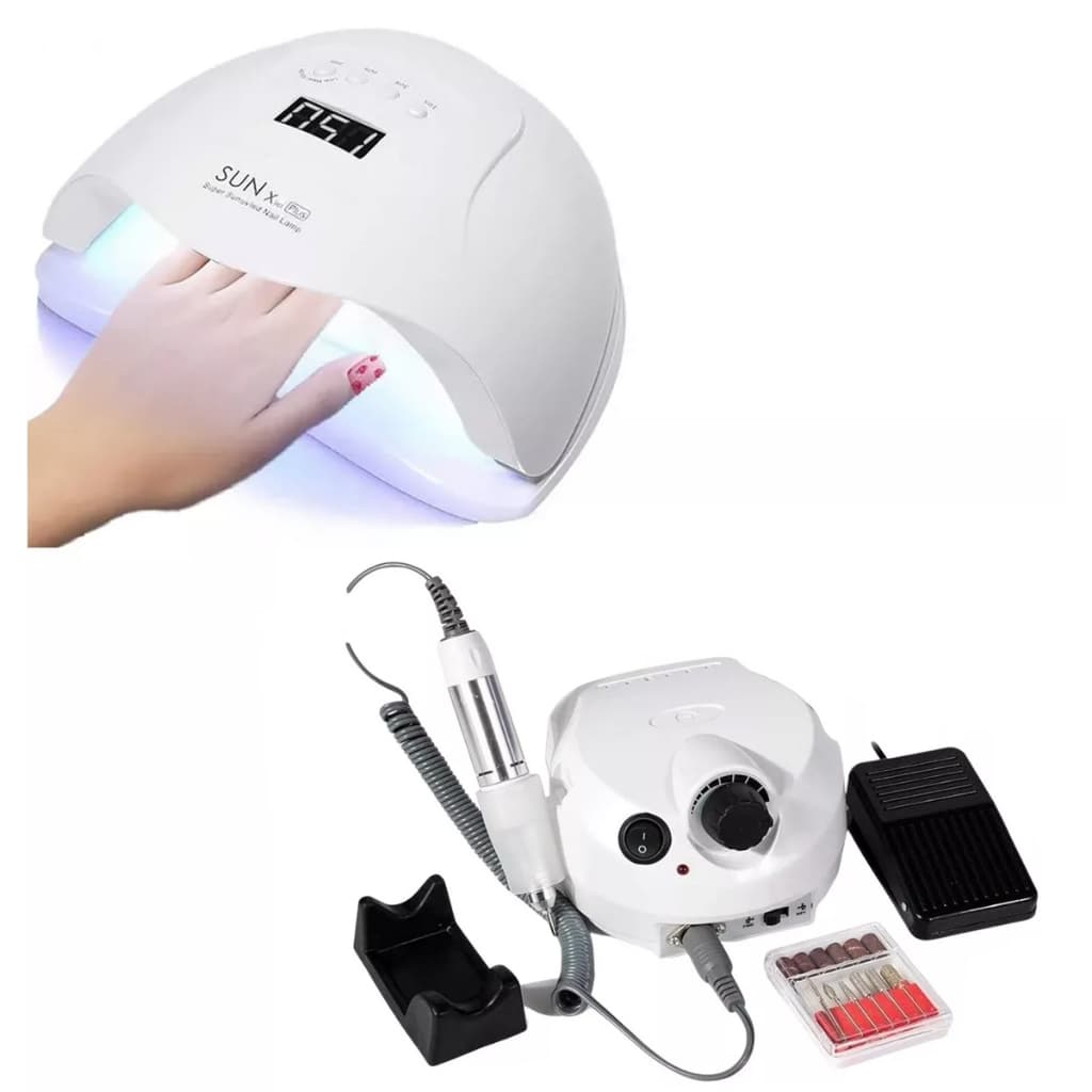Cabine Sun X Plus 120w 36 Leds Bivolt + Lixadeira Lixa Porquinho 50000rpm - NAIL DRILL
