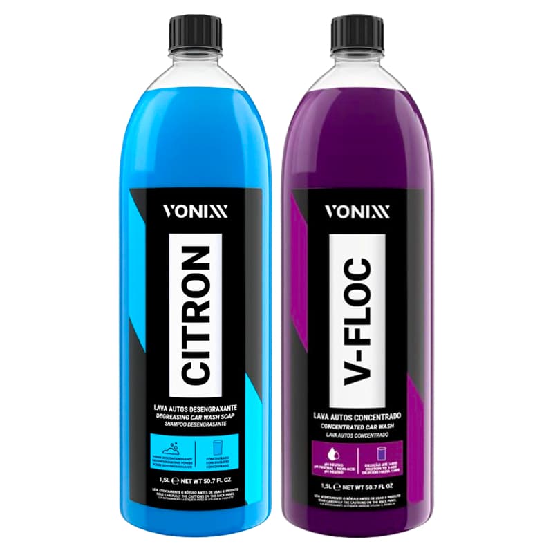 Kit Citron V-Floc Vonixx Shampoo Neutro Desengraxante Lavagem Automotiva Super Concentrado 1,5L