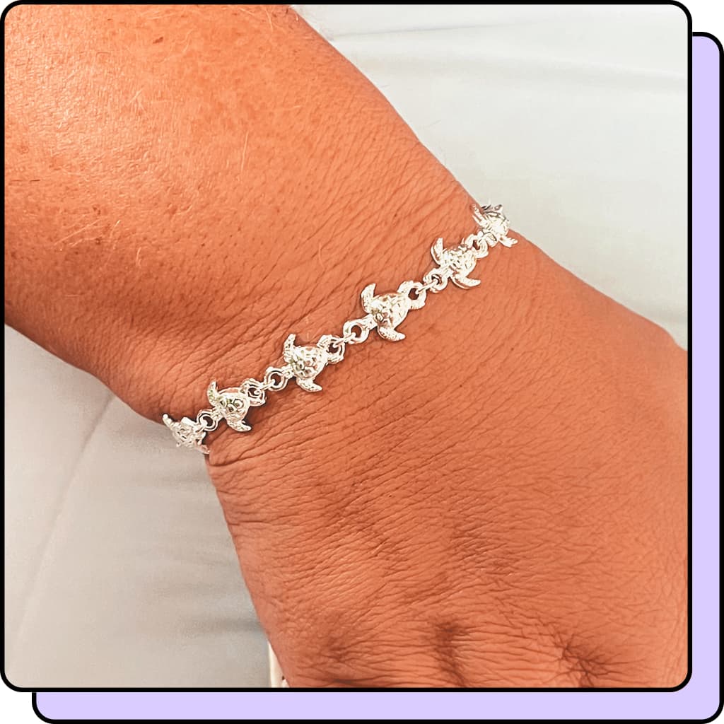 Pulseira Prata 925 Tartaruga Marinha Pulseiras Feminina