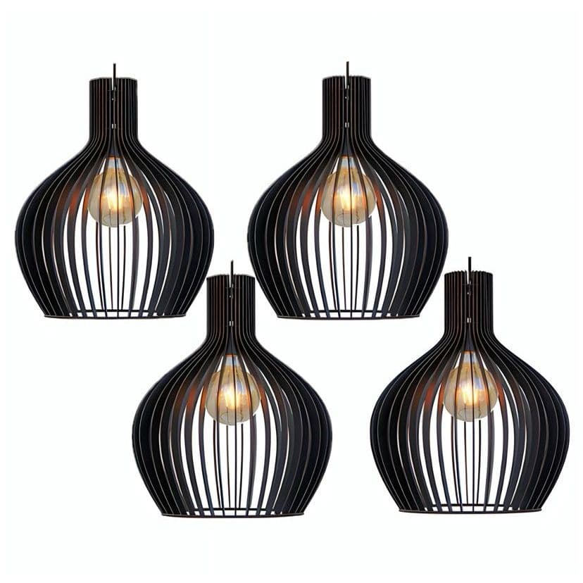 4 Luminária De Teto De Madeira Preto Para Varanda Área De Churrasco Fiação Completa - 4gmp