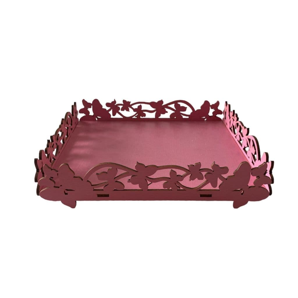 2 Bandejas Borboletas 20x20 Decoração MDF Crú Pintada Cor Rosa