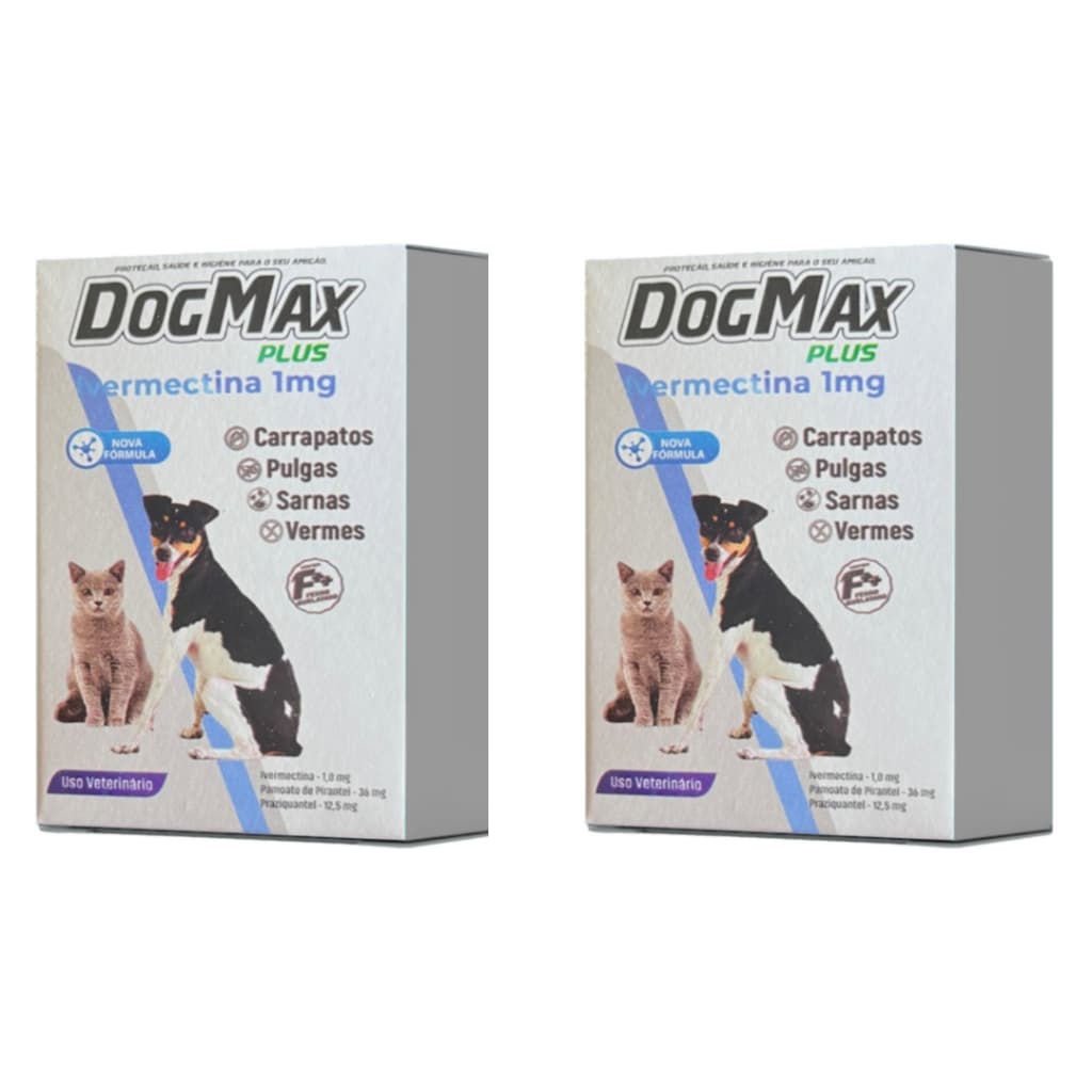 DogMax Plus - Ação 4 em 1 - Remédio para pulgas, carrapatos, vermes e sarna 8 Comprimidos 5kg