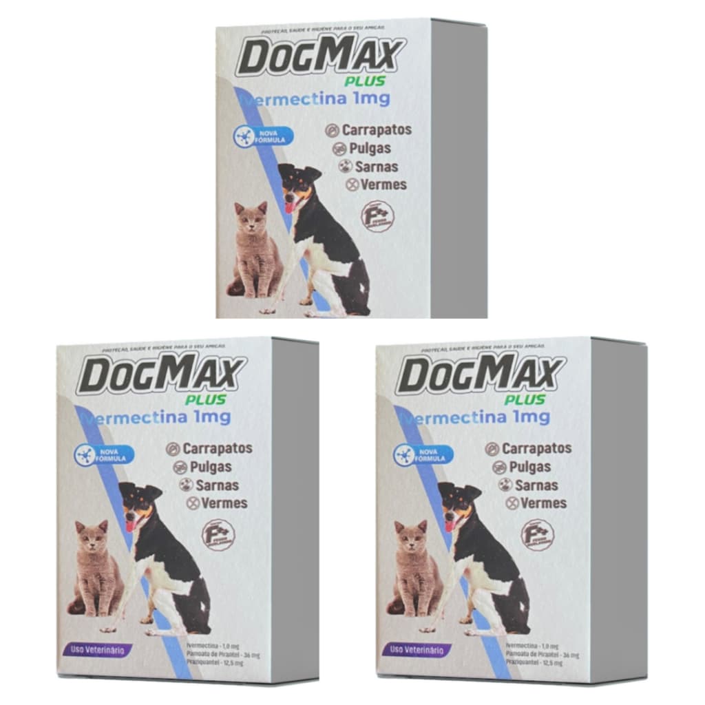 DogMax Plus - Ação 4 em 1 - Remédio para pulgas, carrapatos, vermes e sarna 12 Comprimidos 5kg