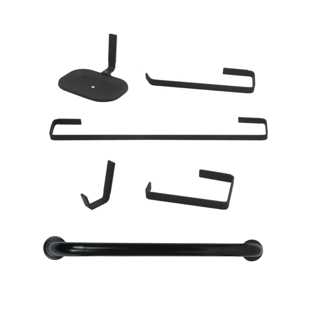 KIT BANHEIRO QUADRI PRETO COM BARRA DE APOIO LINHA LUXO