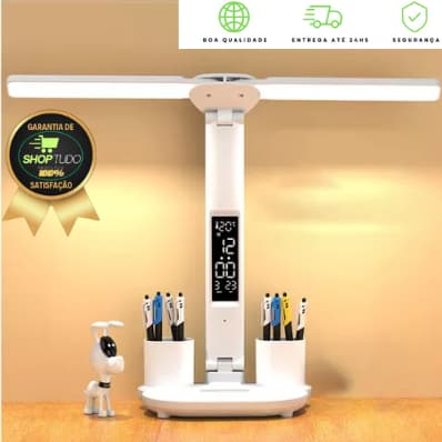 LED Relógio Lâmpada de Mesa USB Carregável Regulável Lâmpada de Mesa 2 Cabeças 180 Rotação Dobrável Proteção Ocular Leitura Luz Noturna