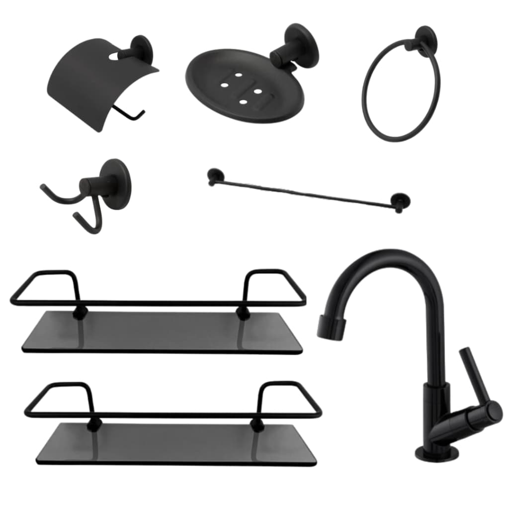KIT BANHEIRO SUPER COMBO PRETO COM 8 PEÇAS LINHA LUXO