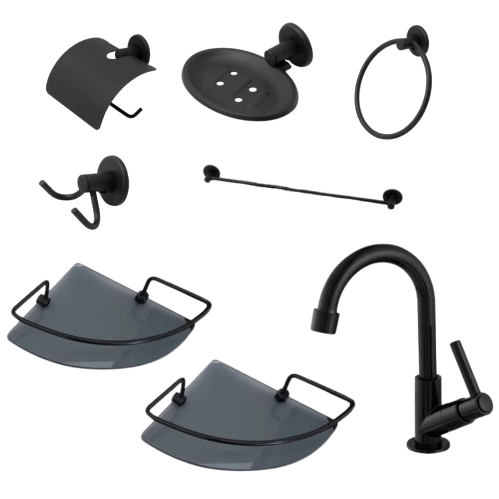KIT BANHEIRO SUPER COMBO PRETO COM 8 PEÇAS LINHA LUXO