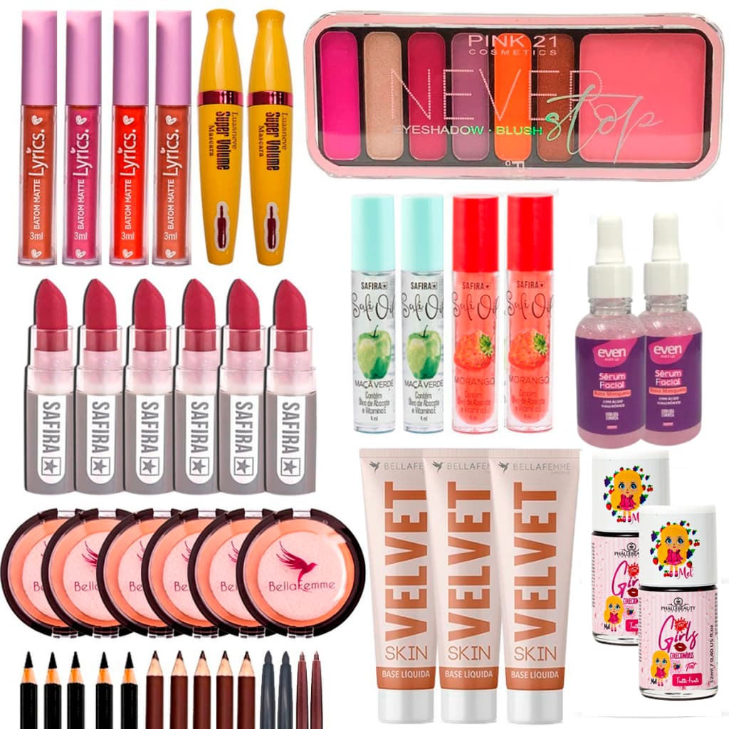 Kit Completo Maquiagem 44 Itens Atacado Shine Bella Femme Revenda
