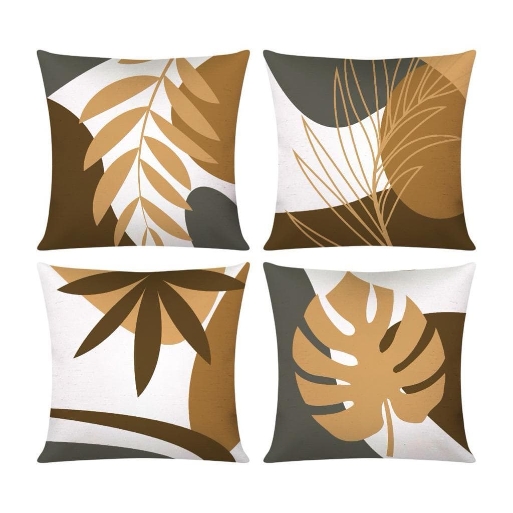 Kit c/ 4 Capas de Almofada Decorativas Modern Print 45x45 - Folhagem Mostarda
