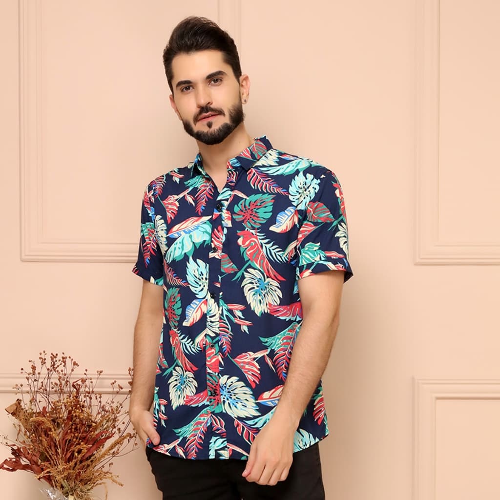 kit 2 Camisa Social Masculino Floral Manga Curtah com Flores Viscose Verão Cors Aleatória - Envio Rápido