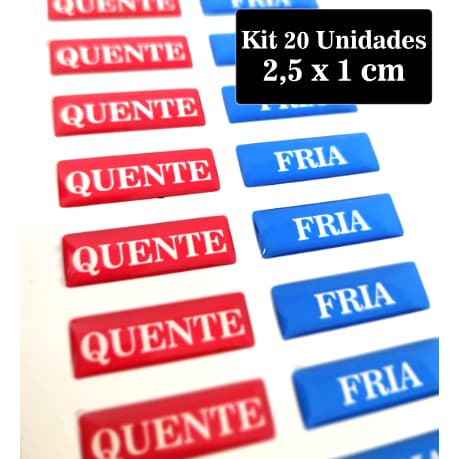 KIT 20 ADESIVOS RESINADOS ETIQUETA QUENTE FRIA BANHEIRA CHUVEIRO HIDROMASSAGEM