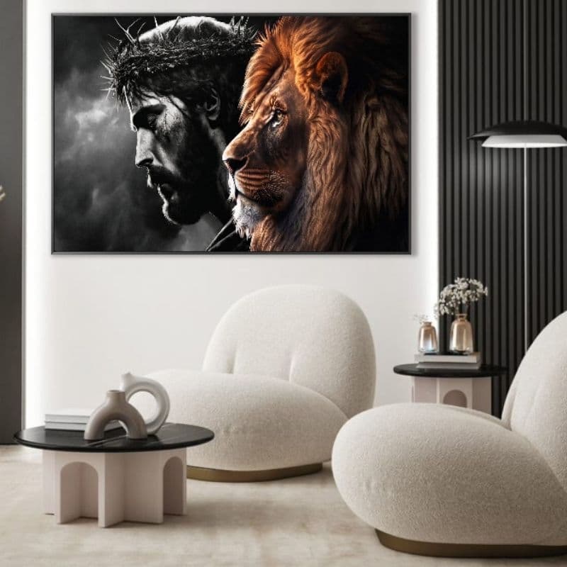 Quadro decorativo Jesus e Leão 110x80cm