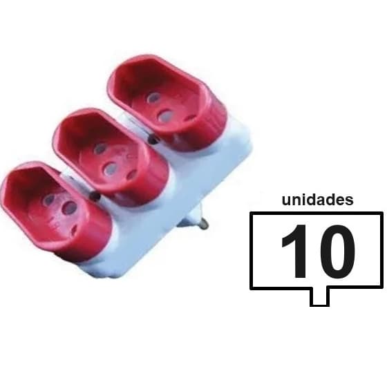 10 adaptador benjamim triplo pino central com casulo- KIT COM 10 e 5 unidades