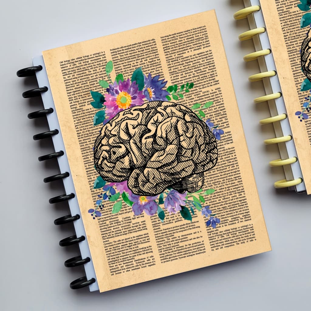 Caderno de Discos Cérebro Vintage A5 Universitário capa dura sistema inteligente medicina biologia
