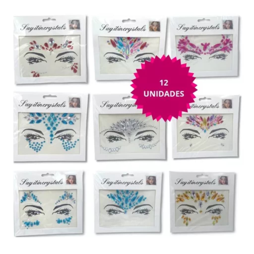 Adesivo Strass Facial Rosto Maquiagem Carnaval Atacado 12 Unidades