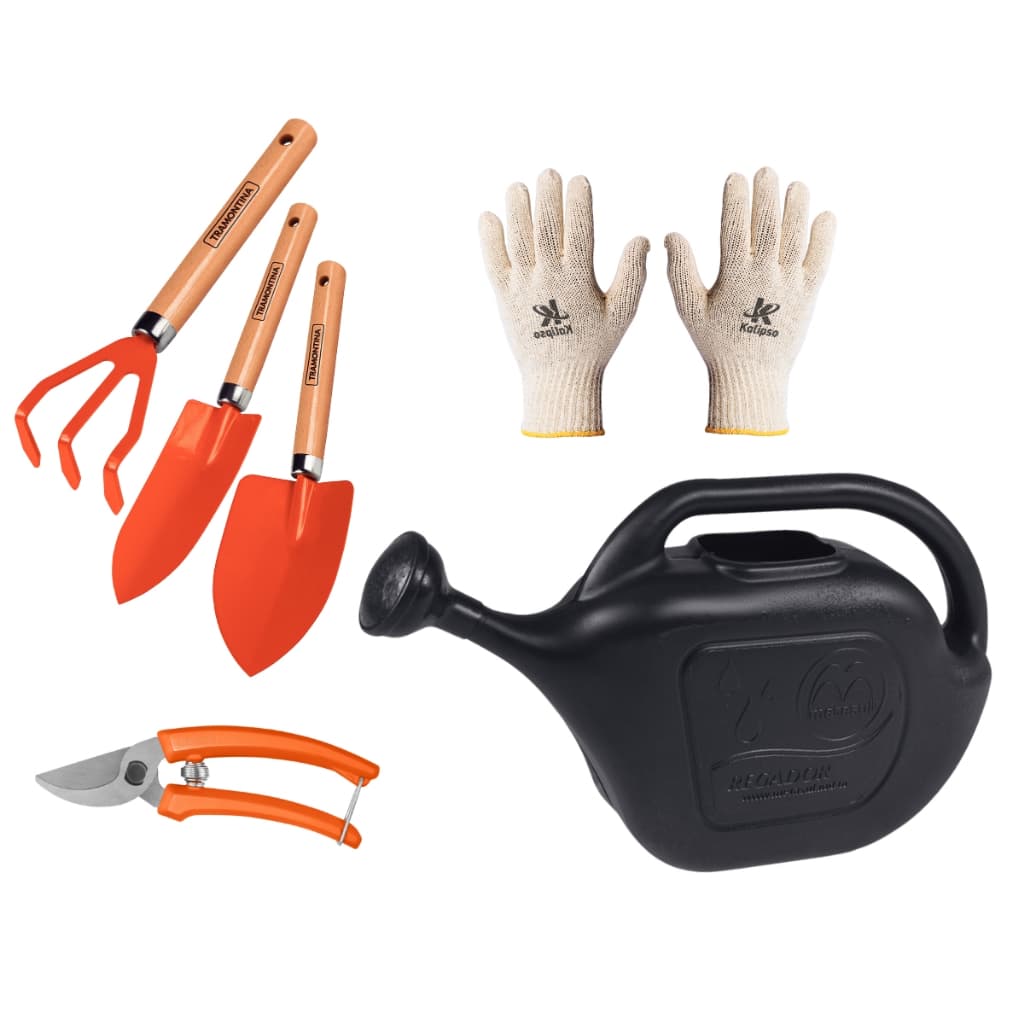 Conjunto De Ferramentas 4 Peças de Jardinagem Horta Tramontina Com Luva e Regador