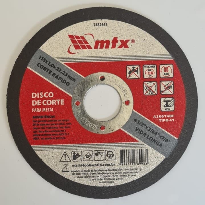 10 Discos De Corte Fino Metal 4.1/2 X 1,0 Esmerilhadeira MTX