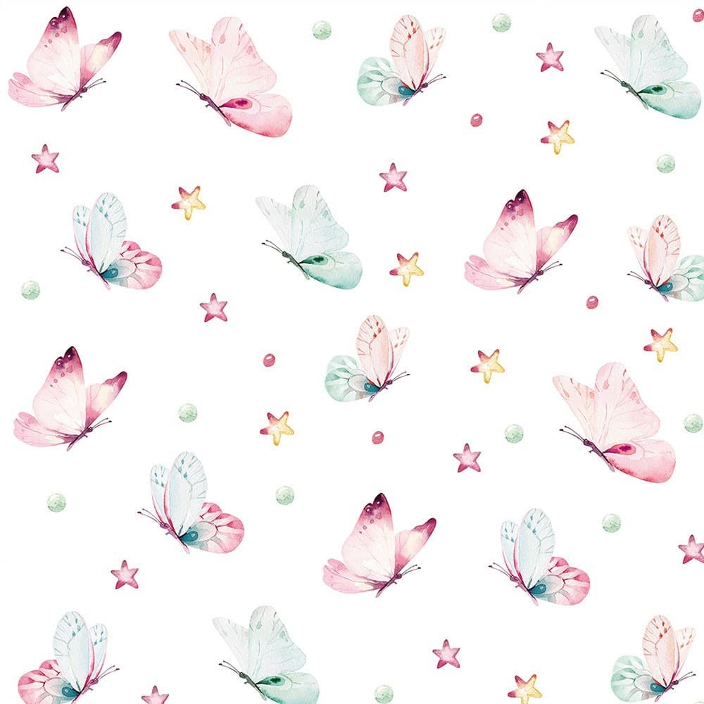 Papel de parede com borboletas em tons aquarela de rosa e azul Ideal Para Quarto Infantil 1,00m
