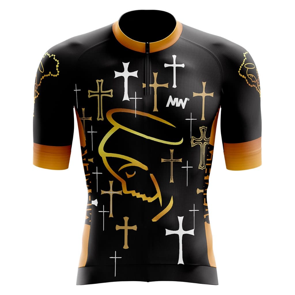 Camiseta Para Ciclista Mtb Nossa Senhora Preta e Dourada  FEMININO/MASCULINO E INFANTIL