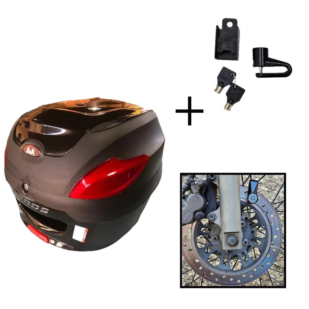 Baú Bauleto 41l Awa + Cadeado Trava Disco Moto Antifurto