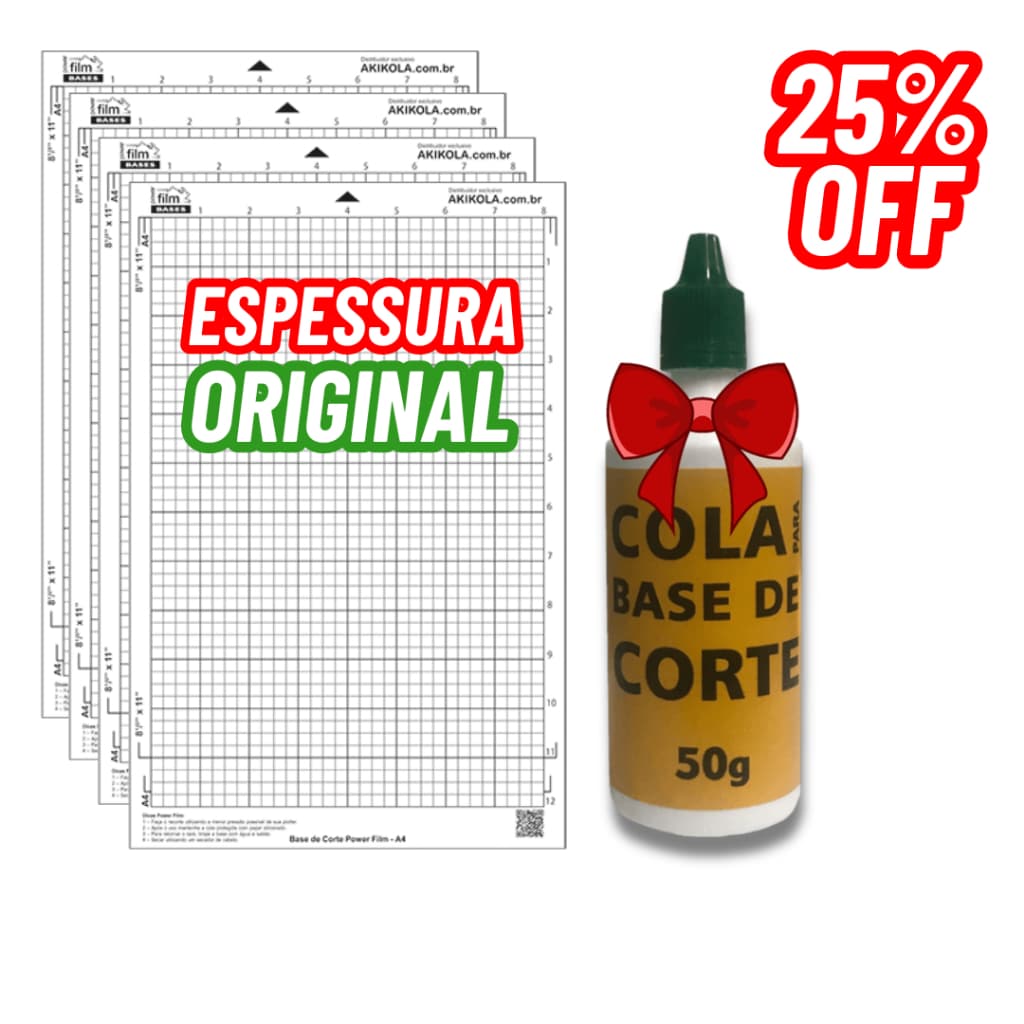 Kit 4 Base de Corte A4 - Leve 1 Cola Para Reposição 50g - Compatível com Silhouette  Portrait e Cameo - Base Transparente e Com Cola