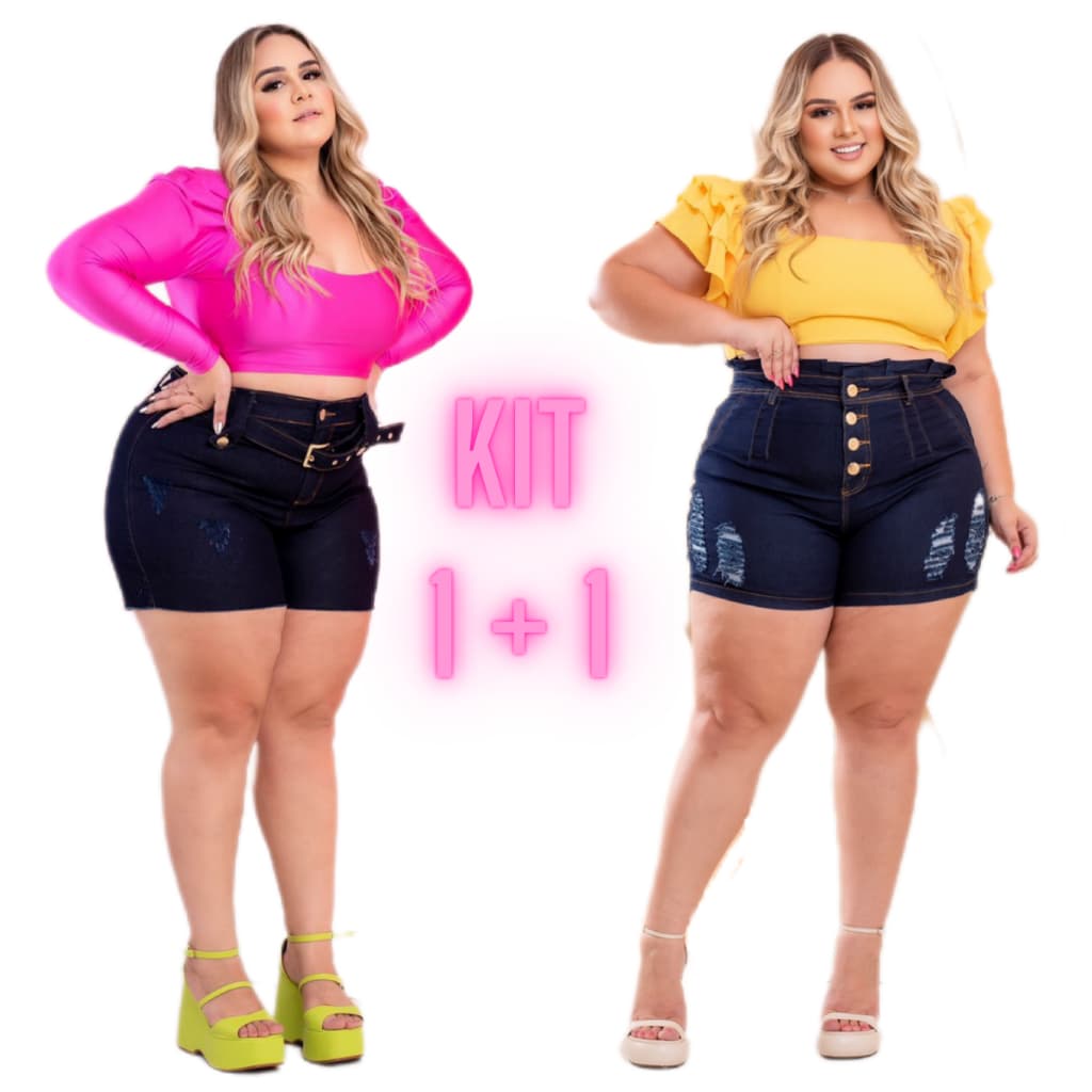Kit 2 Short Jeans Plus Size Feminino Cintura Alta Com Lycra