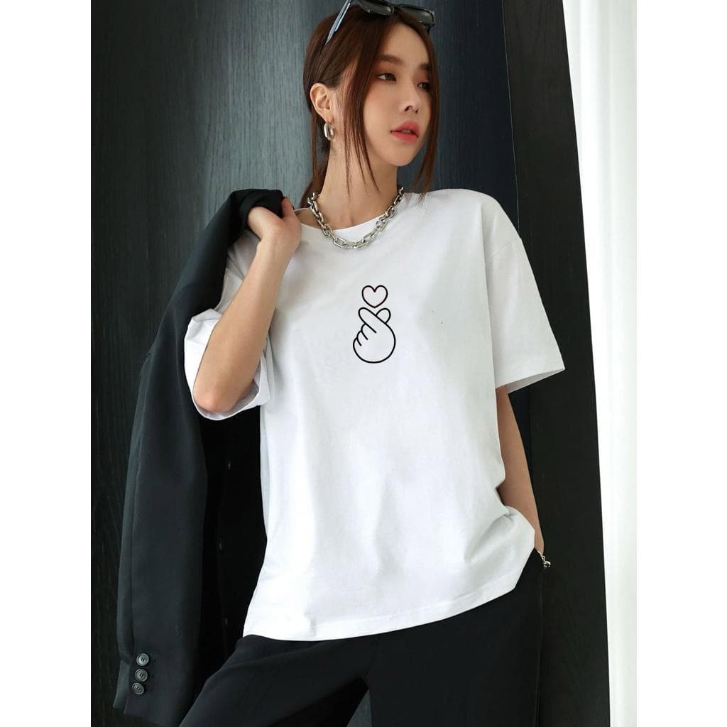 Camiseta Coração Dedos 100% Algodão