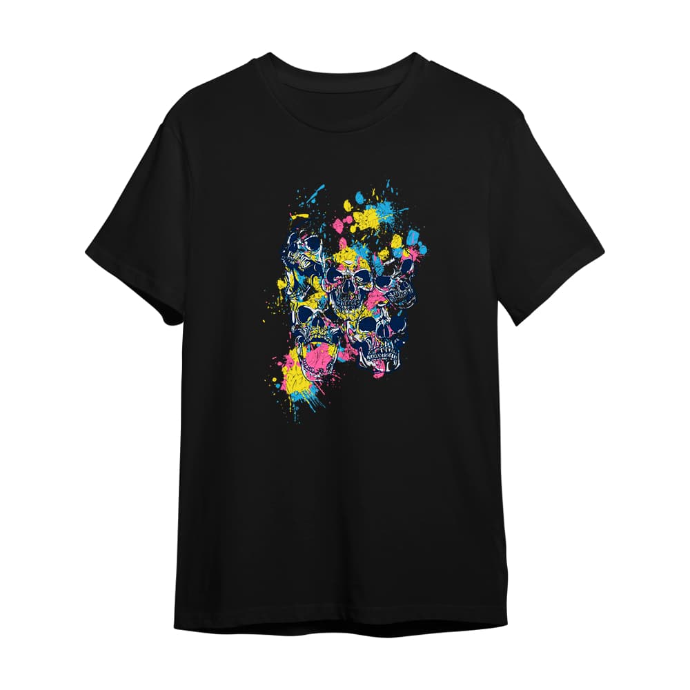 Camiseta Camisa Caveira Aquarela Skull Colors Casual Ref1063