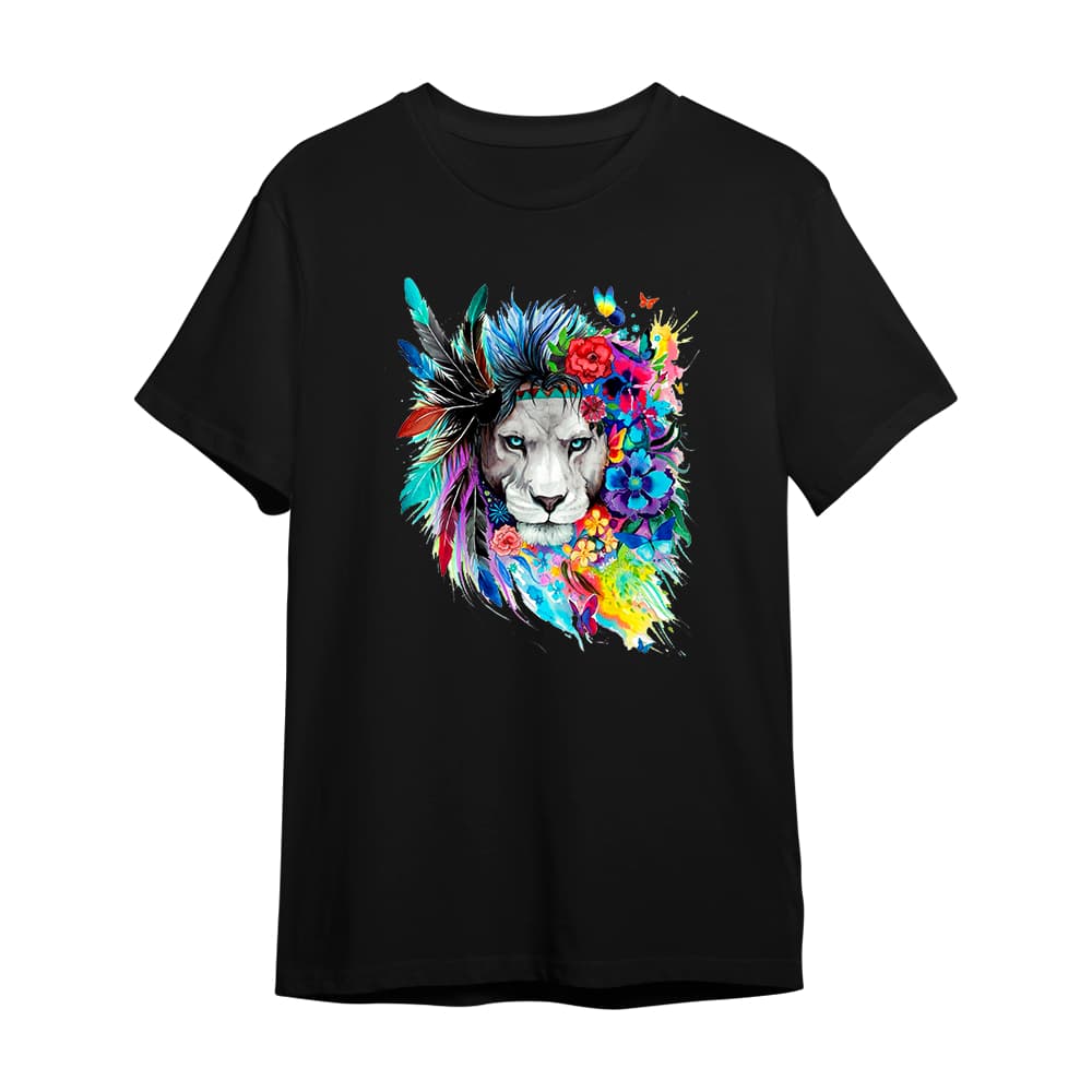 Camiseta Camisa Leão Aquarela Feather Colors Casual Ref1069