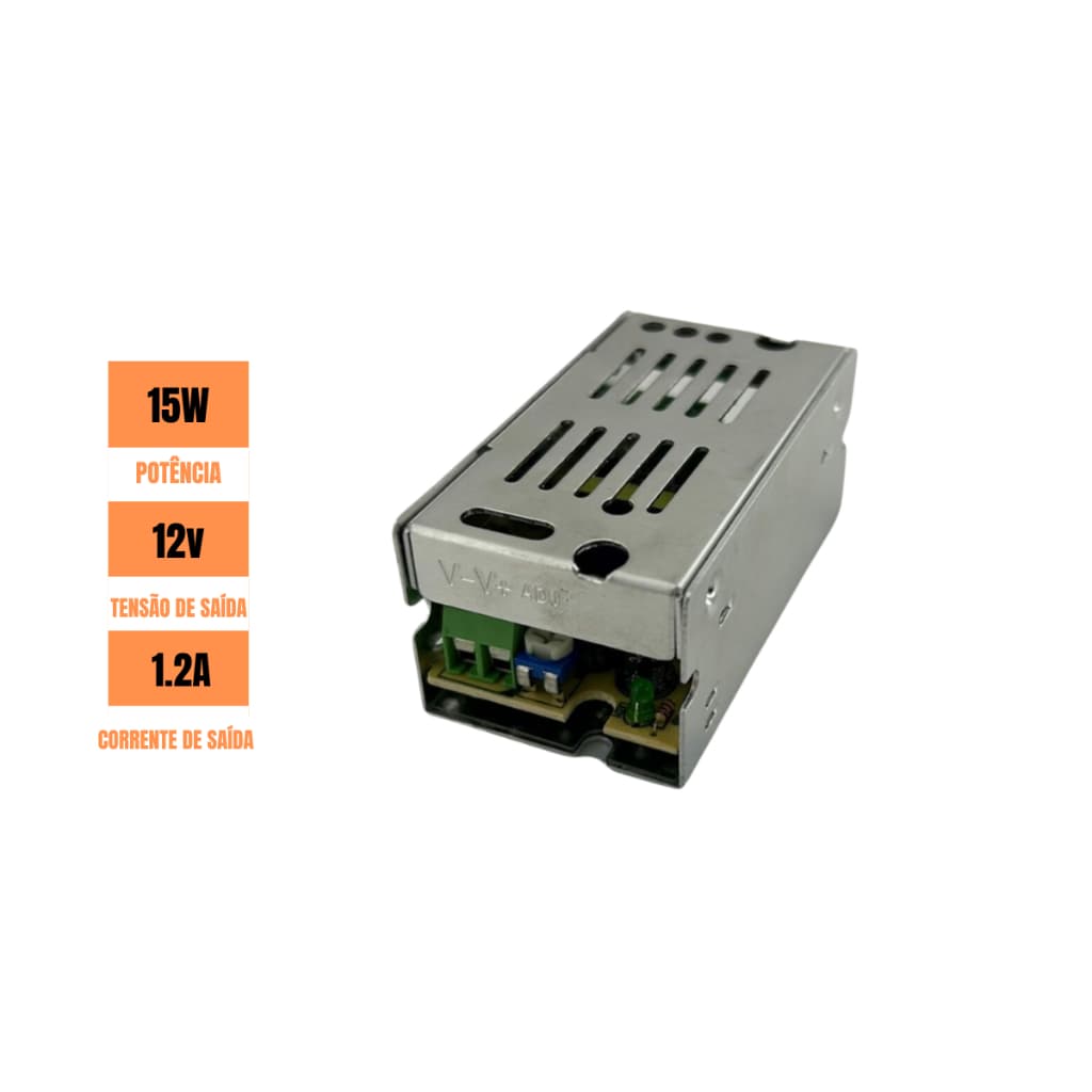 Fonte Chaveada 15W 12V 1.25A Fita Led Energética Colmeia Som Fita Led Rádios Aplicações