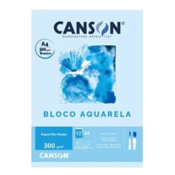 Bloco Aquarela Branco 300 G/m² A4 21,0 x 29,7 cm Com 12 Folhas Canson