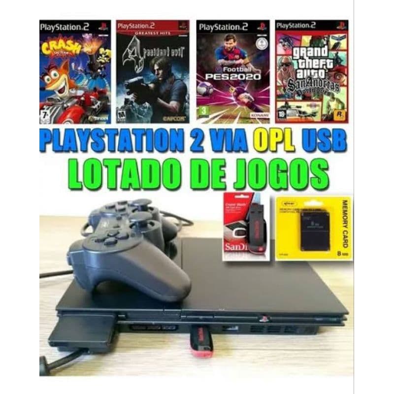 Playstation 2 original + de 30 JOGOS + 500 EMULADORES (PEN DRIVE de 64gb) play 2 ps2 vídeo game(NÃO ACOMPANHA LEITOR)