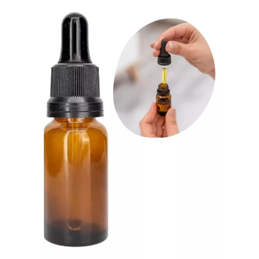 Kit 10 Conta Gota Vidro Âmbar De 10ml- R18mm+tampa+bulbo+cânula