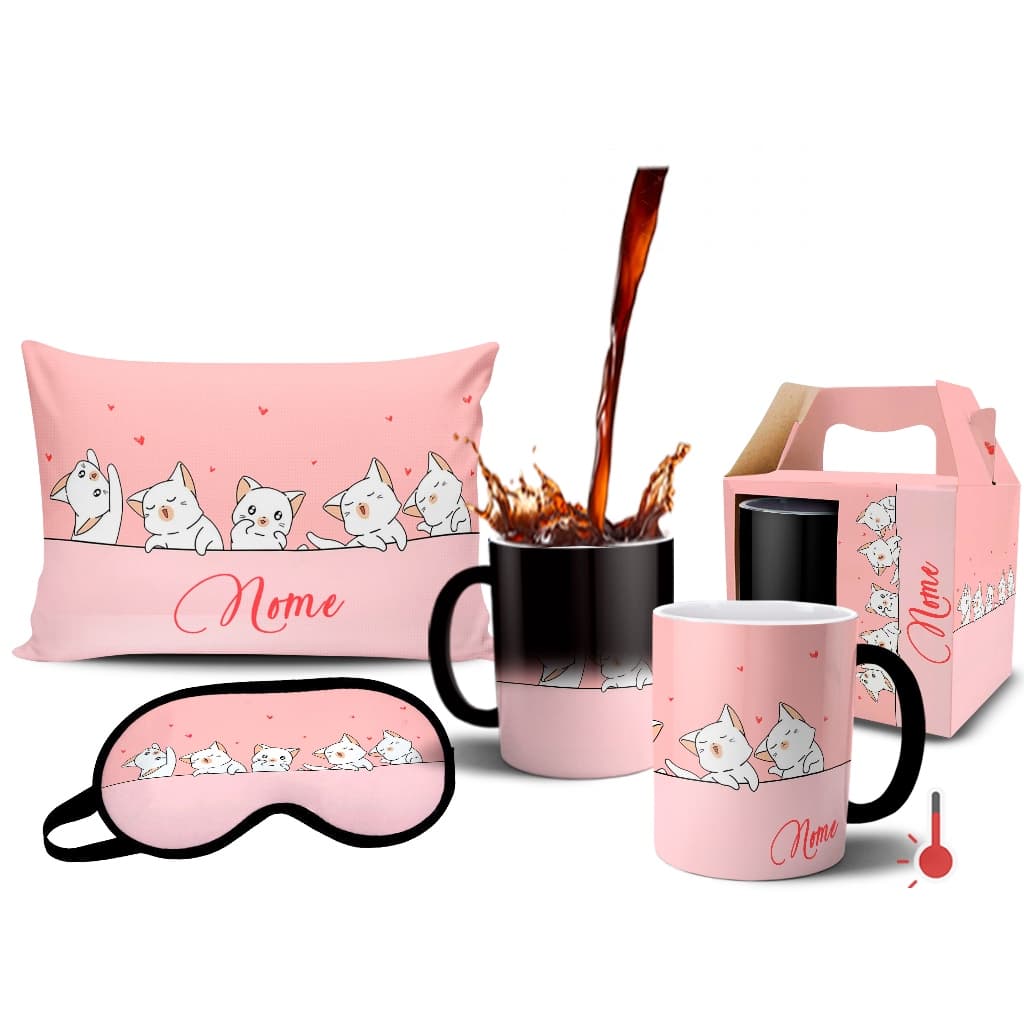 Caneca Mágica Gatinhos Pets Gato + Kit personalizado com Nome