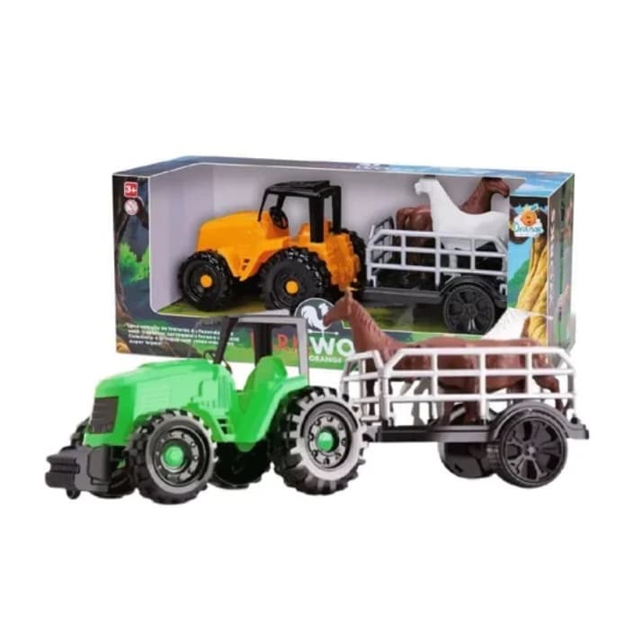 Trator de Brinquedo com Carreta Carretinha Boi e Cavalo Carrinho Infantil Máquina Fazendinha