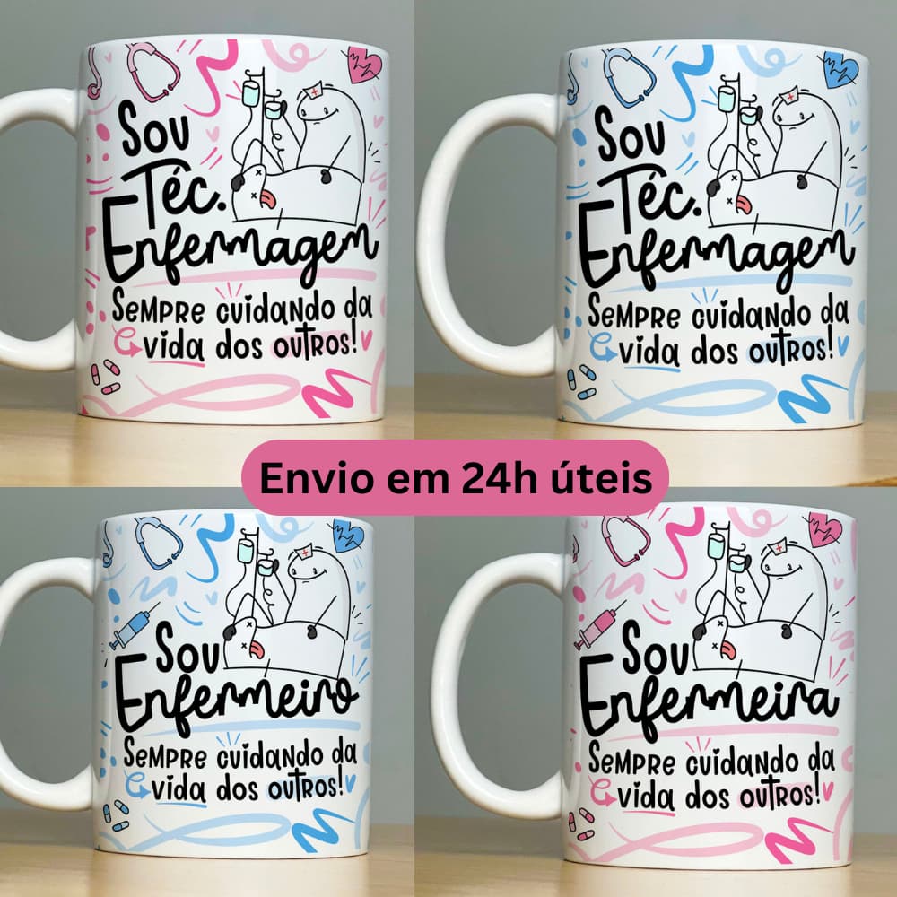 Caneca Personalizada Xicara de Porcelana - Meme Bento Flork Profissões - Profissão Técnico de Enfermagem - Tec. de Enfermagem - Enfermeira