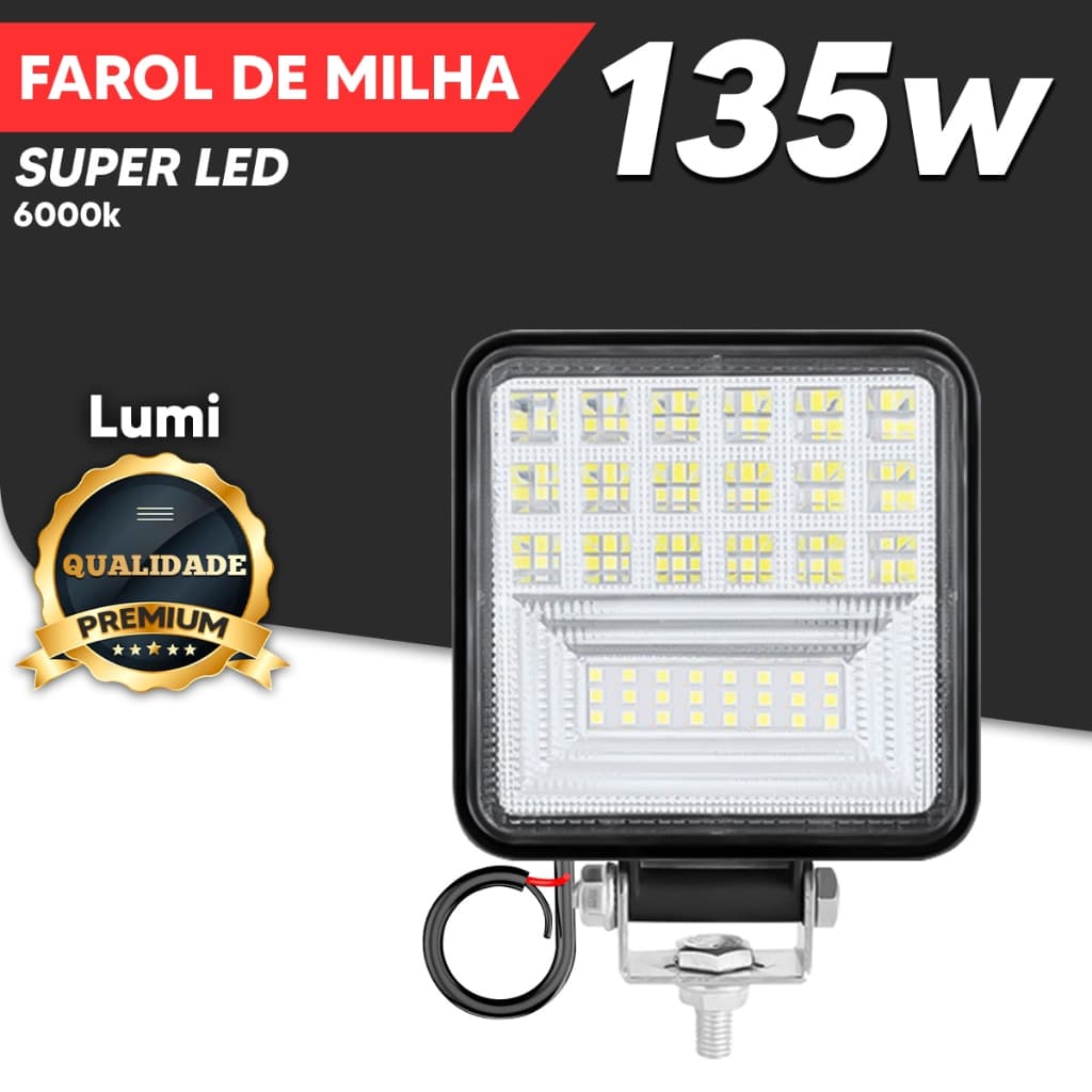 Kit Farol De Milha Led 135w Quadrado -60V Cor Da Luz Branco Frio Auxiliar Barco Caminhão Off Road