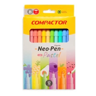 Canetinha Hidrográfica Compactor 12 Cores Neo Pen Cor Pastel