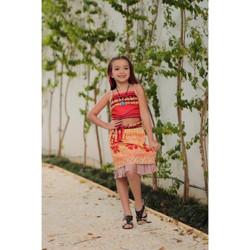 Fantasia Roupa Moana Infantil de Alcinha com Colar para Festas Aniversário