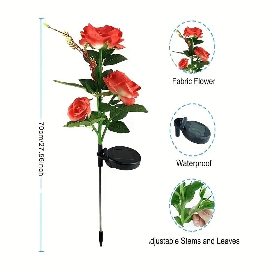 Rosa vermelha Solar Lamp Power LED Artificial Flower Light para Pátio Paisagem Jardim Decoração