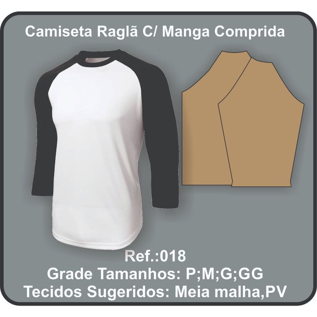 Ref. 018 Molde de camiseta Raglan c/ manga comp.