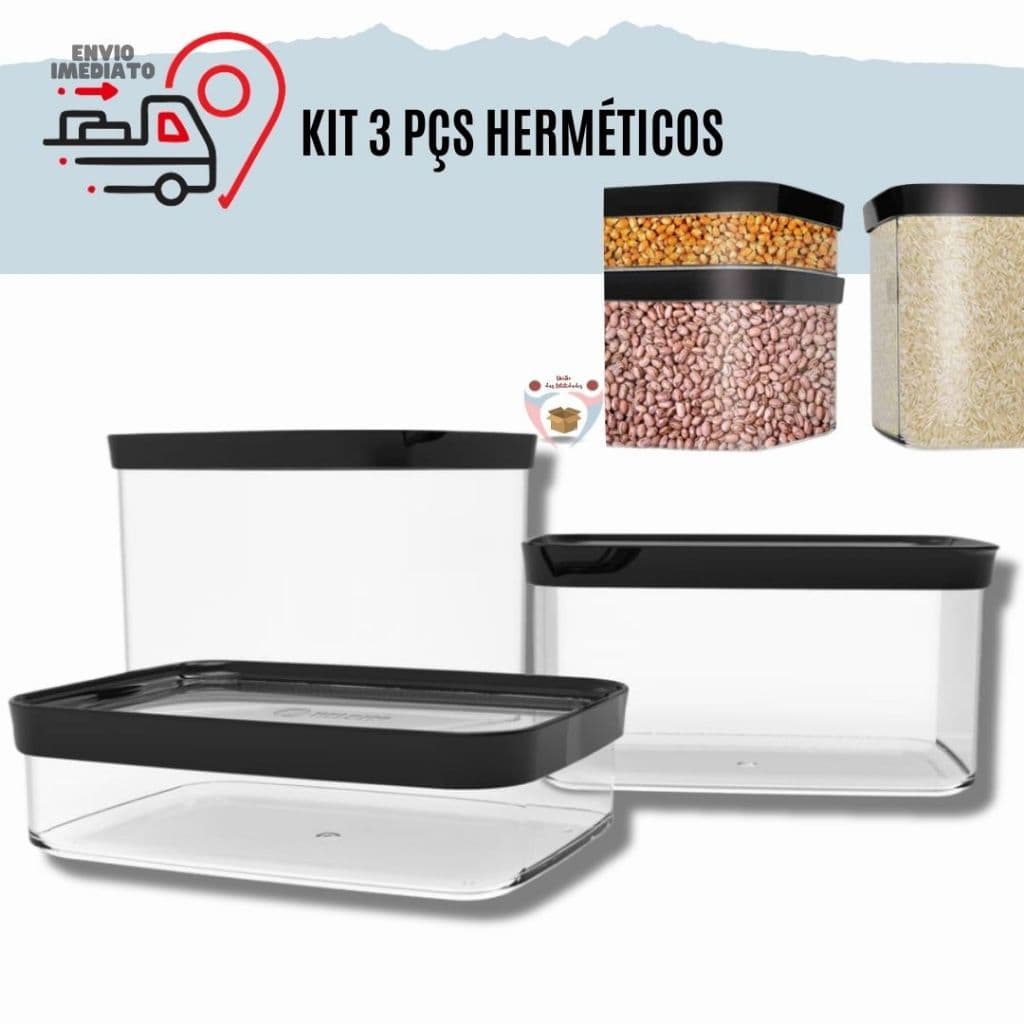 Kit Com 3 Potes Herméticos Cozinha Conjunto De Potes Hermeticos Grandes Porcoes Porta Mantimentos para grãos arroz ração Resistente
