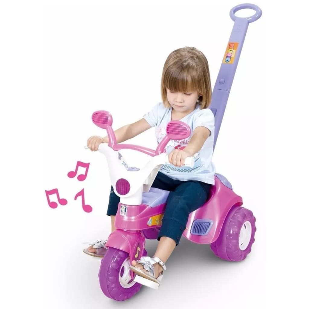 Triciclo Baby Music Velotrol Infantil Com Empurrador Rosa Menina Toca Música - Cotiplas 1802