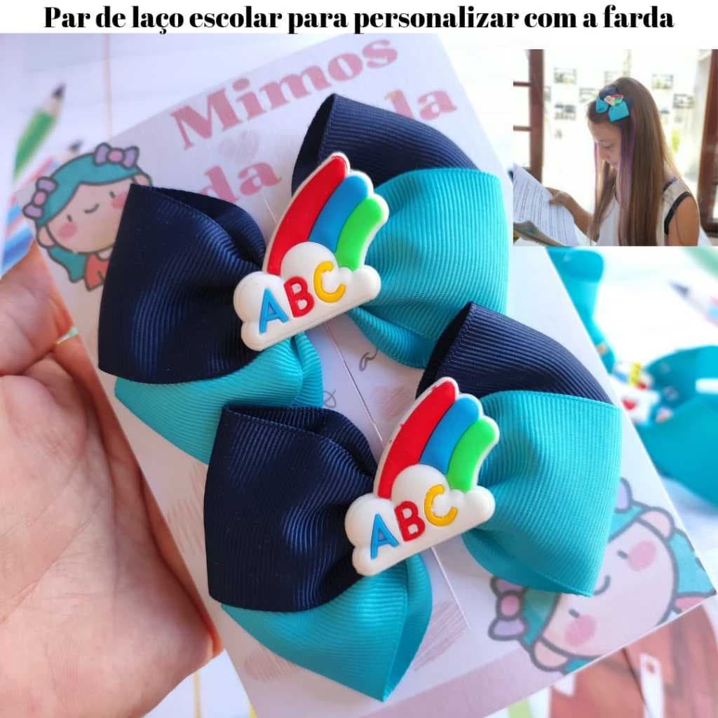 PAR LAÇO CRUZADO APLIQUE escolar personalizado acessórios de cabelo infantil lacinhos volta as aulas