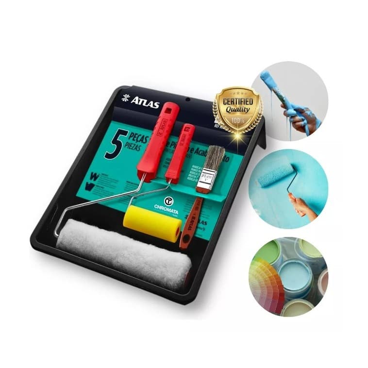 Kit Pintura 5 peças Multiuso Econômico Atlas Rolo De Pintura Para Parede 23cm