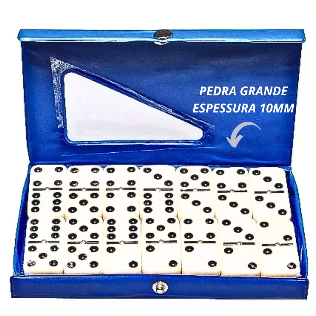 Jogo Dominó Original Profissional De Osso Pedra Grande 10mm + Estojo Com 28 Peças Jogos Domino